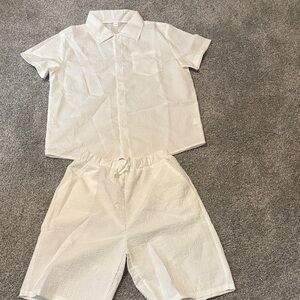 Kids White Short Sleeve Button up Set